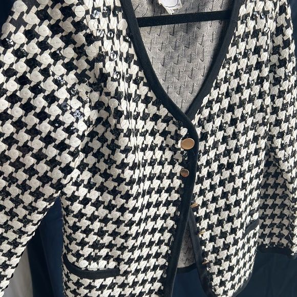 Adrienne Vittadini Black White Sequin Cardigan, Size Small Rare Brand Find - Picture 3 of 4